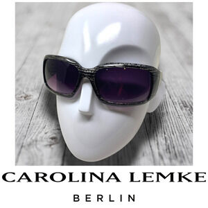 NEW Carolina Lemke Black Clear Spatter Acrylic Square Wrap Sunglasses CL1030 NWT